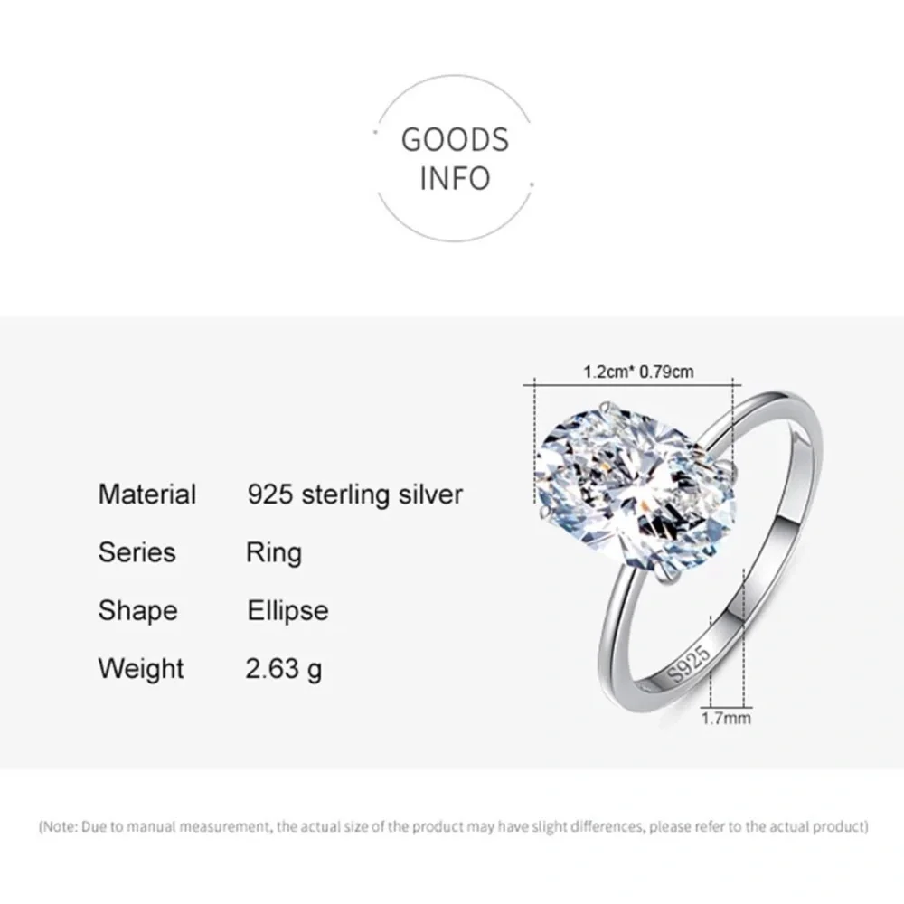 3Ct OVAL Cut VVS Square 4 Prong Setting Solitaire 925 Ring